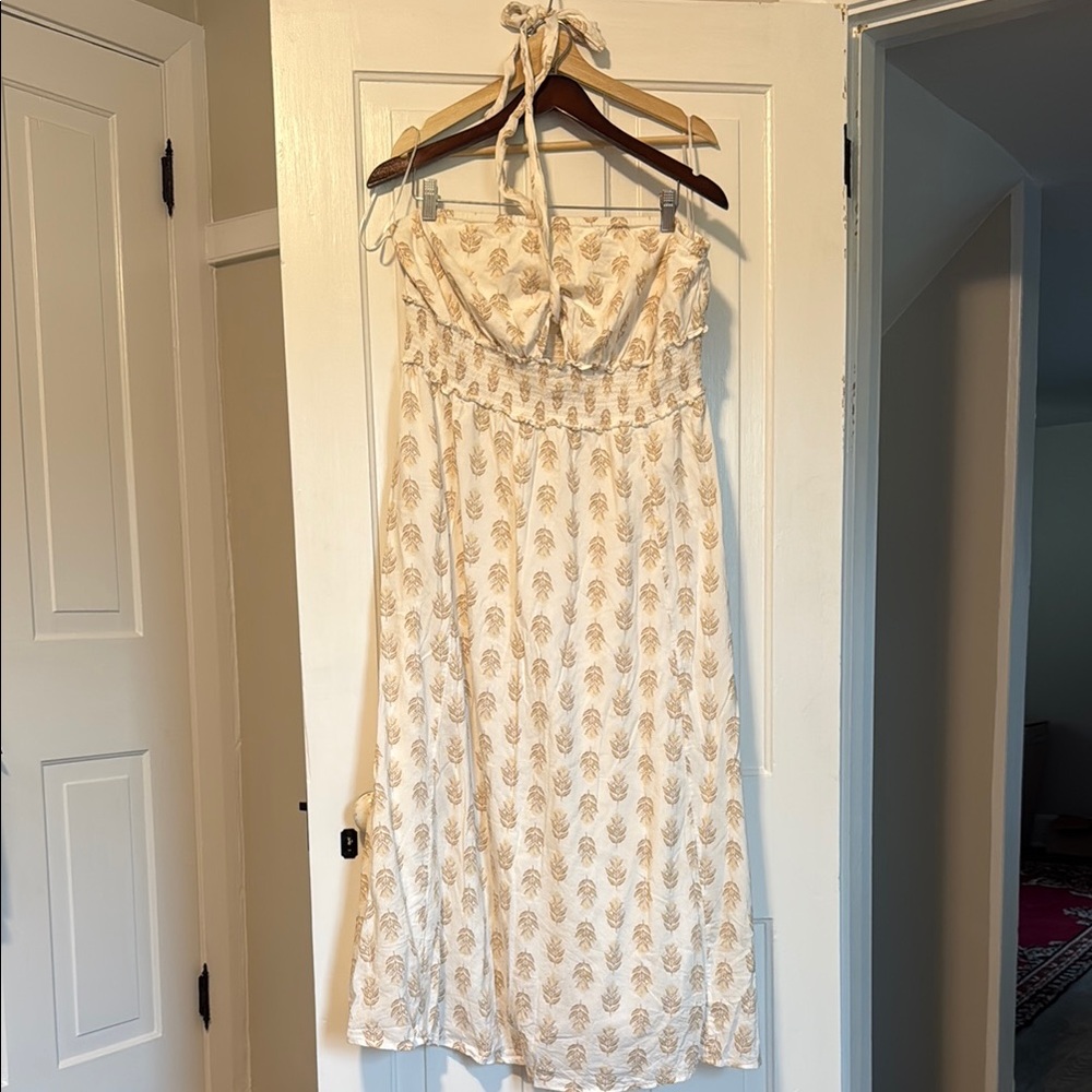 Old Navy Women’s Boho Cream & Brown Halter Midi Sundress Size XL EUC